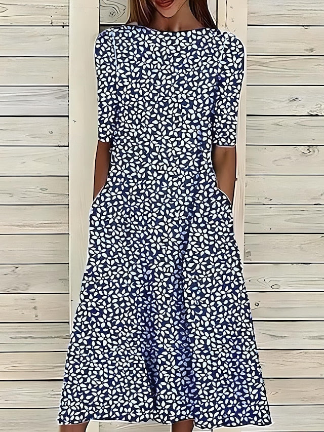 Da Donna Abito Midi Stampato dallo Stile Quotidiano Elegante